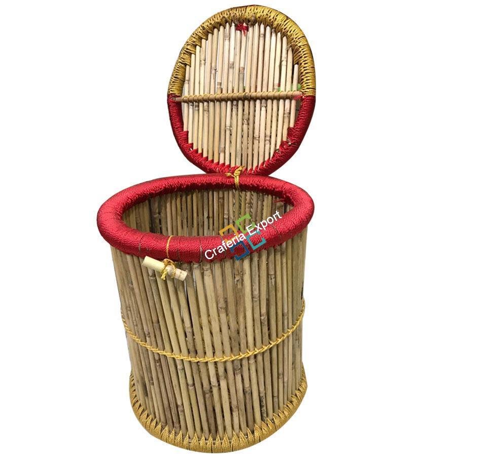 Bamboo Handmade Round Shape Multi-use Basket for Storage,Gift Hamper, Laundry With Lid