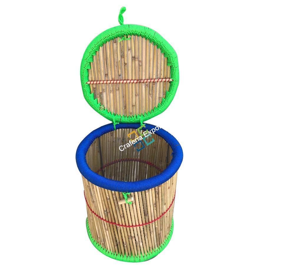 Bamboo Handmade Round Shape Multi-use Basket for Storage,Gift Hamper, Laundry With Lid