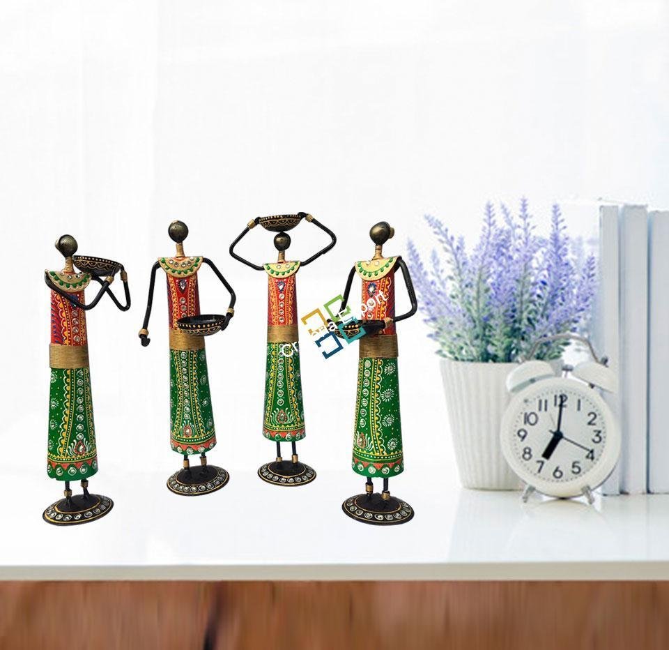 Amazing Tribal Lady Standing Showpiece/TeaLight Candle Holder for Home Decor Set of 4