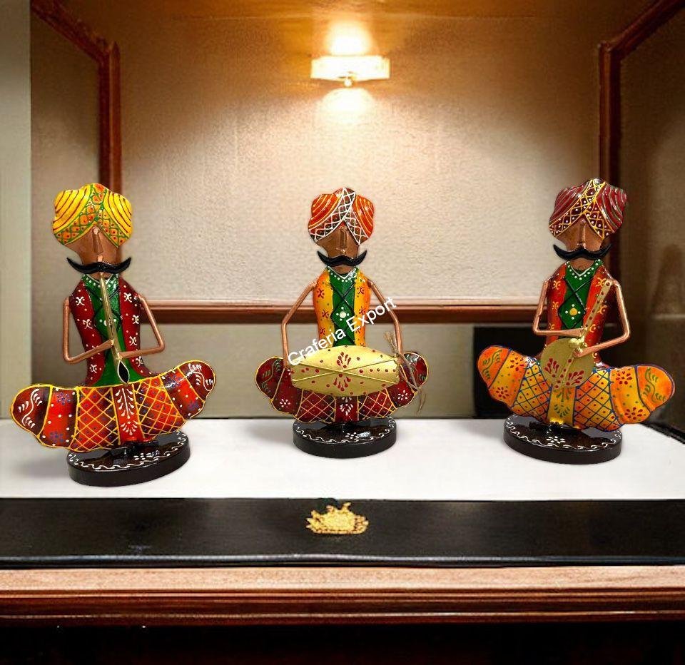 Antique colourful Sitting Musician Sardar Set For Living Room Decor / Rajasthani Musicians playing showpiece set