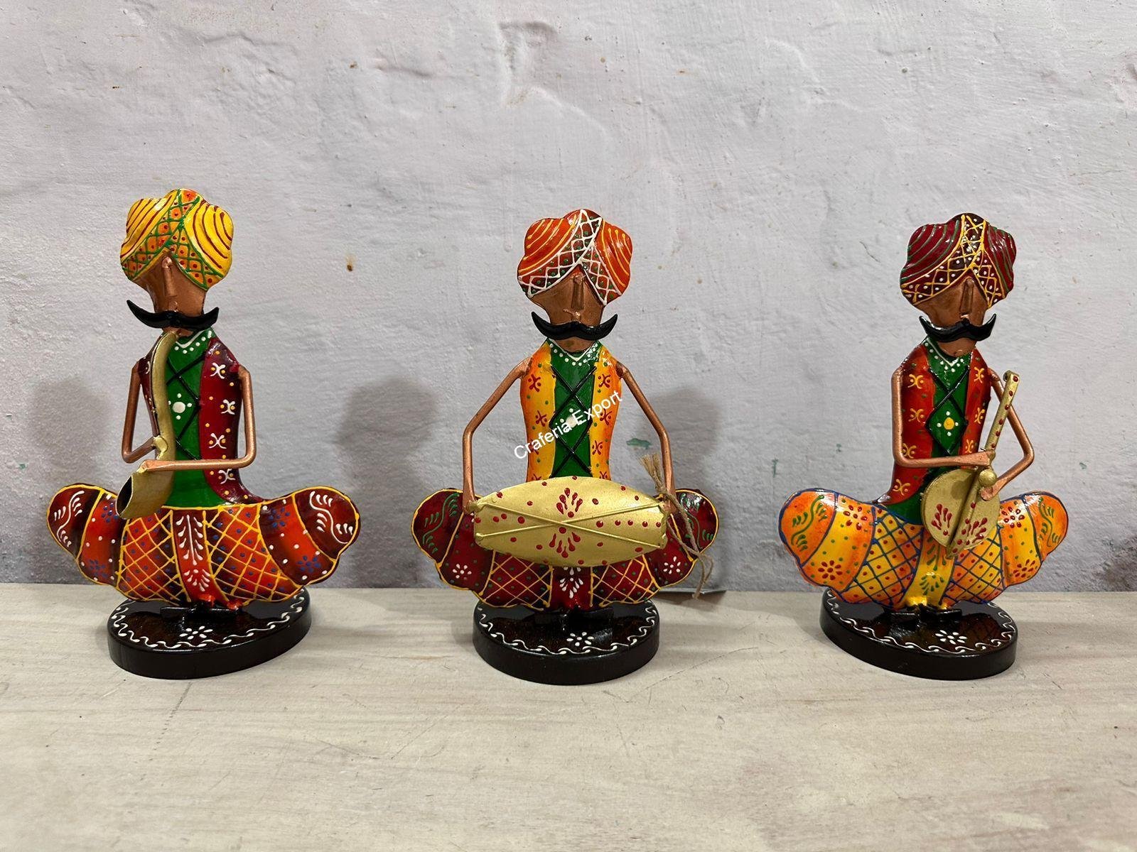 Antique colourful Sitting Musician Sardar Set For Living Room Decor / Rajasthani Musicians playing showpiece set