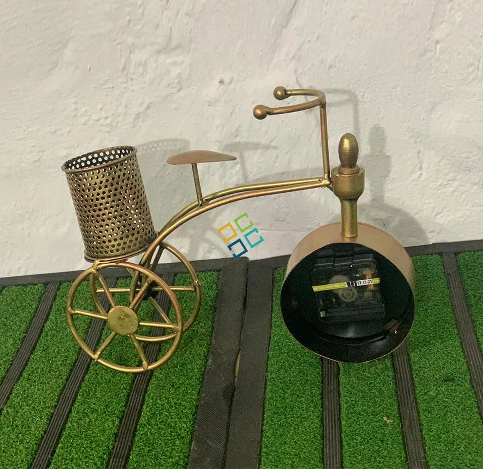 Antique Cycle Table clock Showpiece With Pen Holder Stand For Decor