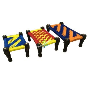 Wooden Charpai set of 3 Decorative showpiece /Toy for Kids / Jute cots showpiece for shelf Décor
