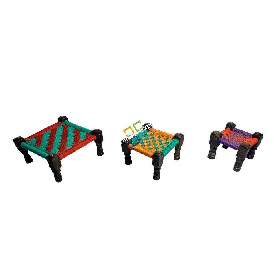 Handicraft handwoven Multicolor Square Khat/Cot(Set of 3) for Home table top, showcase decoration item