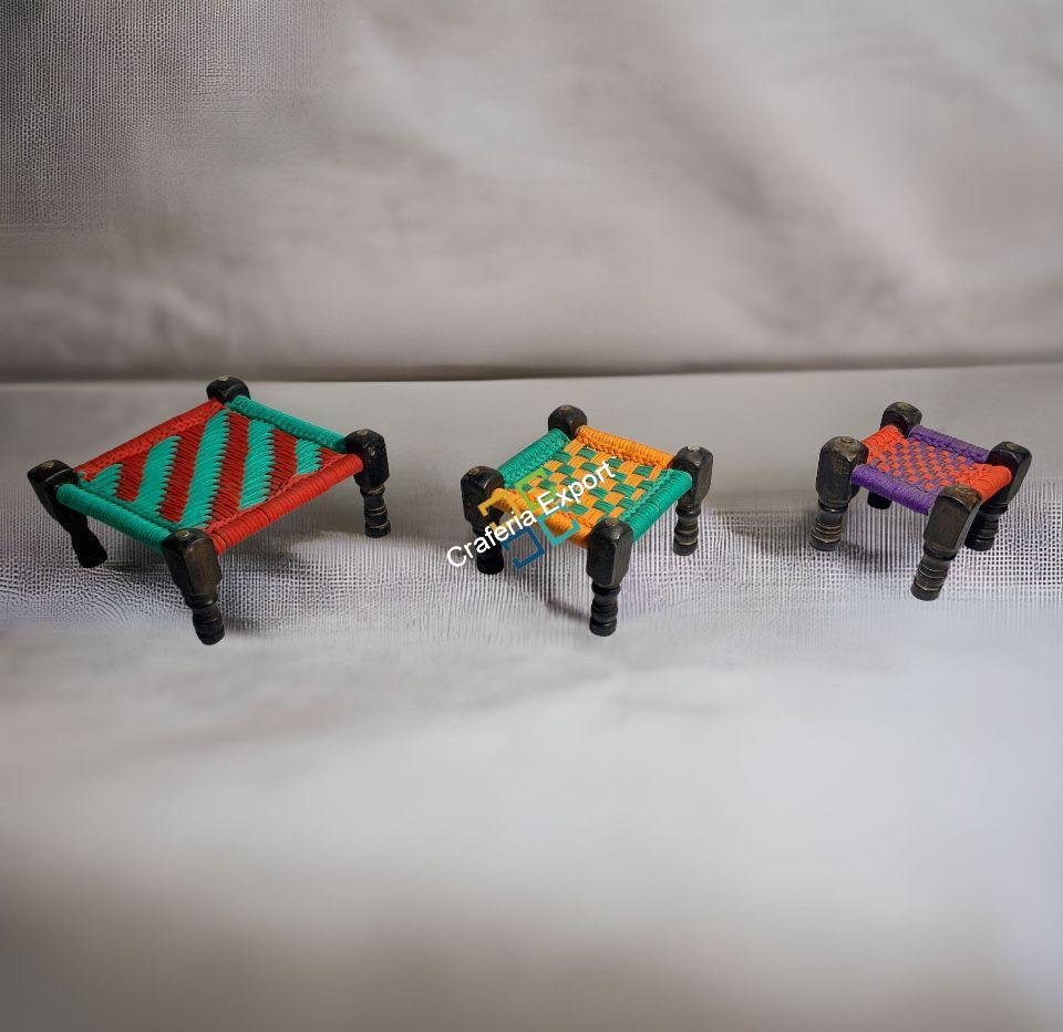 Handicraft handwoven Multicolor Square Khat/Cot(Set of 3) for Home table top, showcase decoration item
