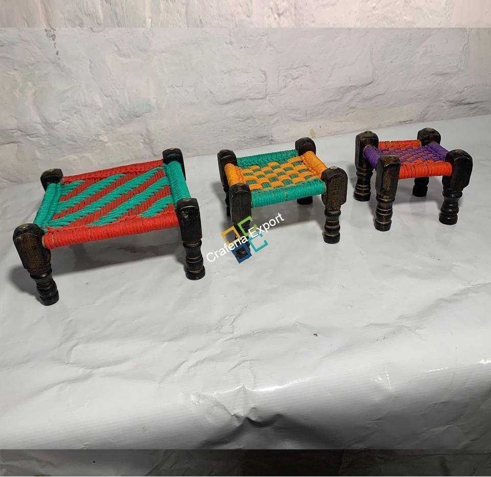Handicraft handwoven Multicolor Square Khat/Cot(Set of 3) for Home table top, showcase decoration item