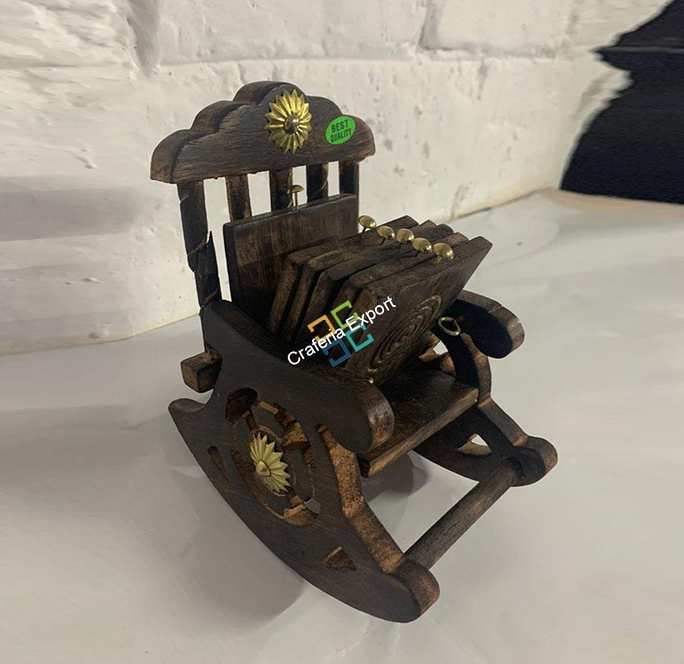 wooden chair shape tea coaster set