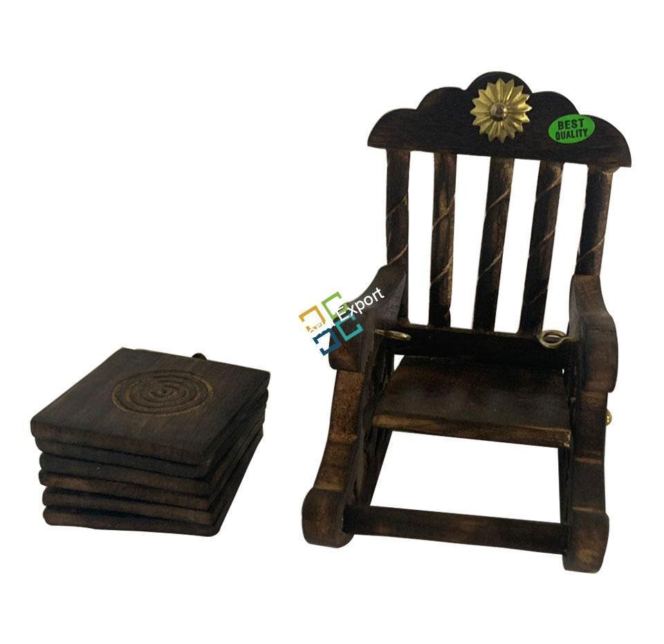 wooden chair shape tea coaster set