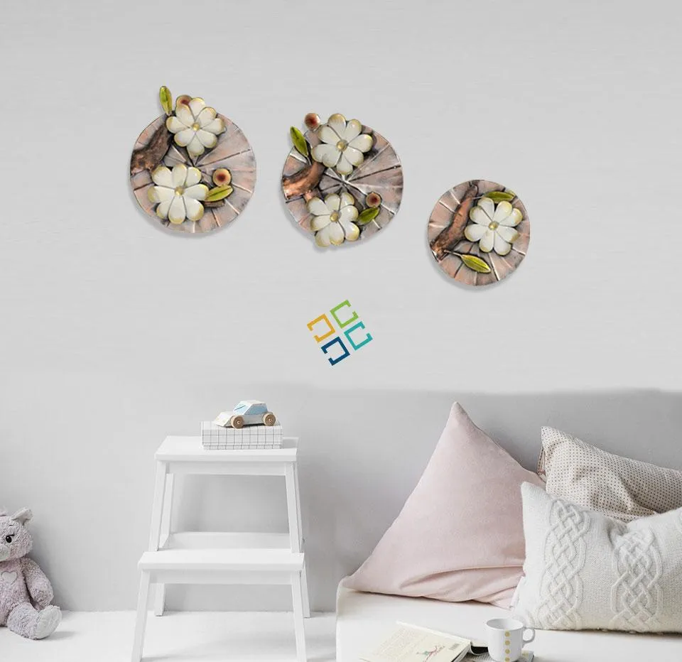 unique wall art panels of flowers on a tree for home decor - Set of 3 