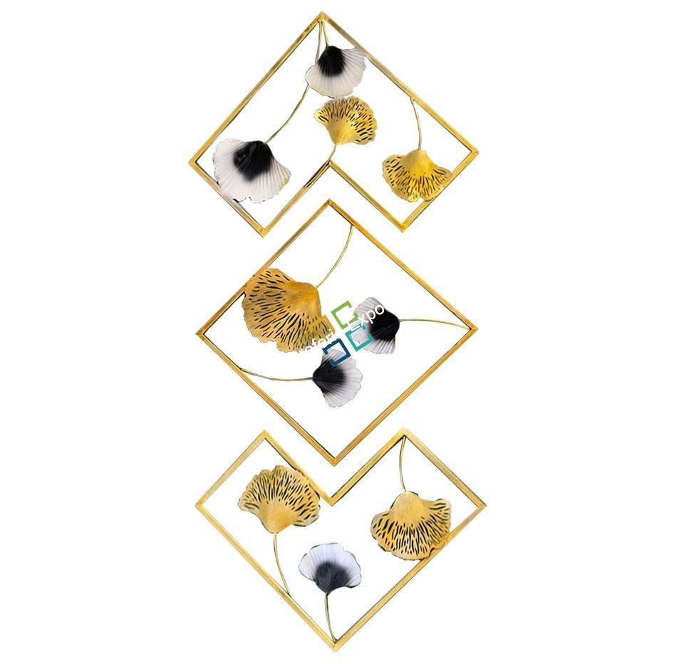 Metal Golden panels Wall Art flower design for home decor(set of 3)