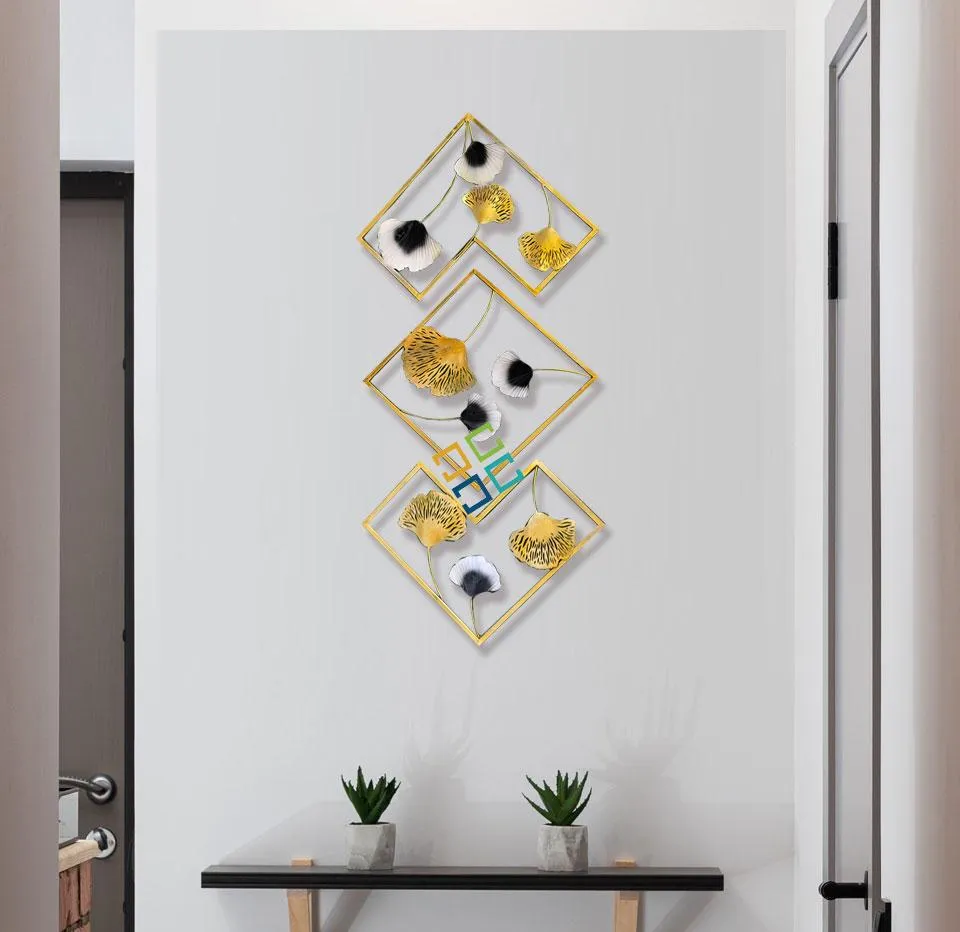 Metal Golden panels Wall Art flower design for home decor(set of 3)