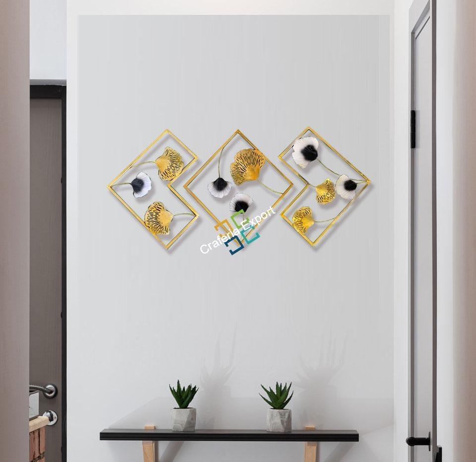 Metal Golden panels Wall Art flower design for home decor(set of 3)