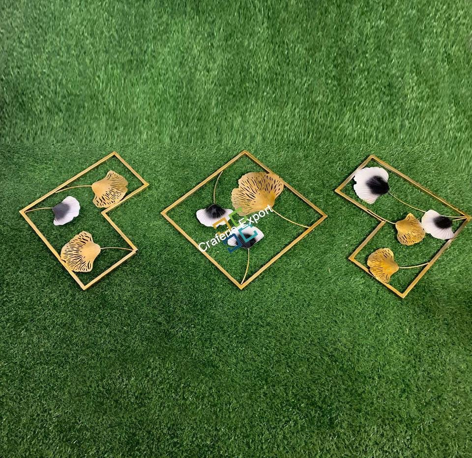 Metal Golden panels Wall Art flower design for home decor(set of 3)