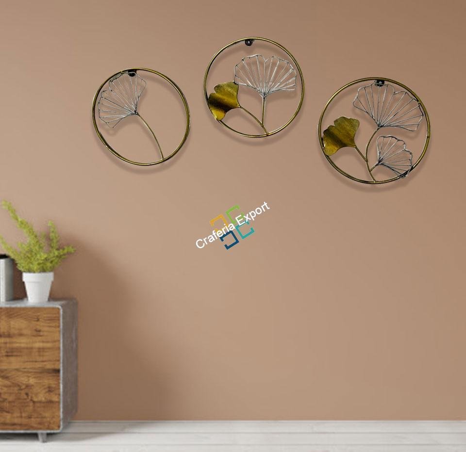 Round Ring shaped wall art panel with flower design for home decor set of 3