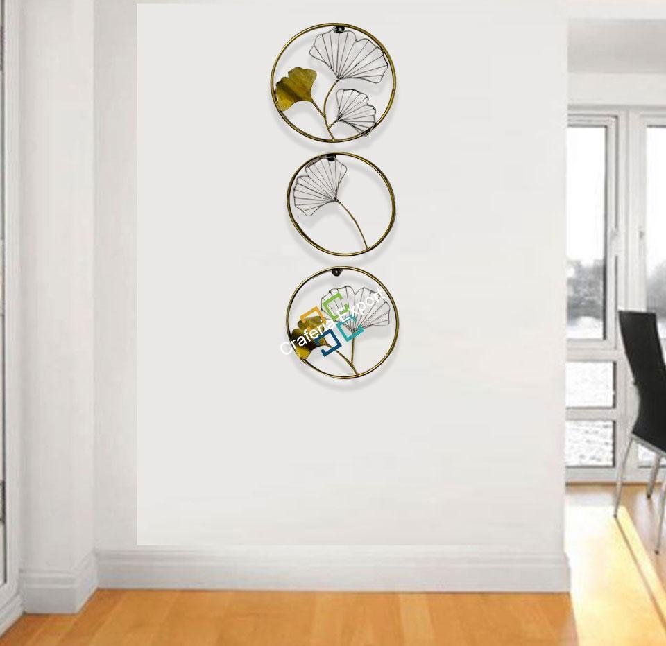 Round Ring shaped wall art panel with flower design for home decor set of 3
