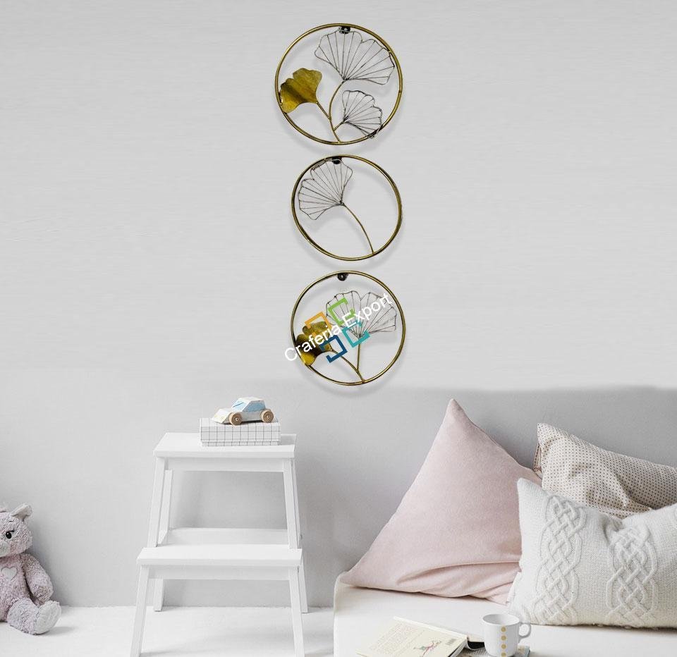 Round Ring shaped wall art panel with flower design for home decor set of 3