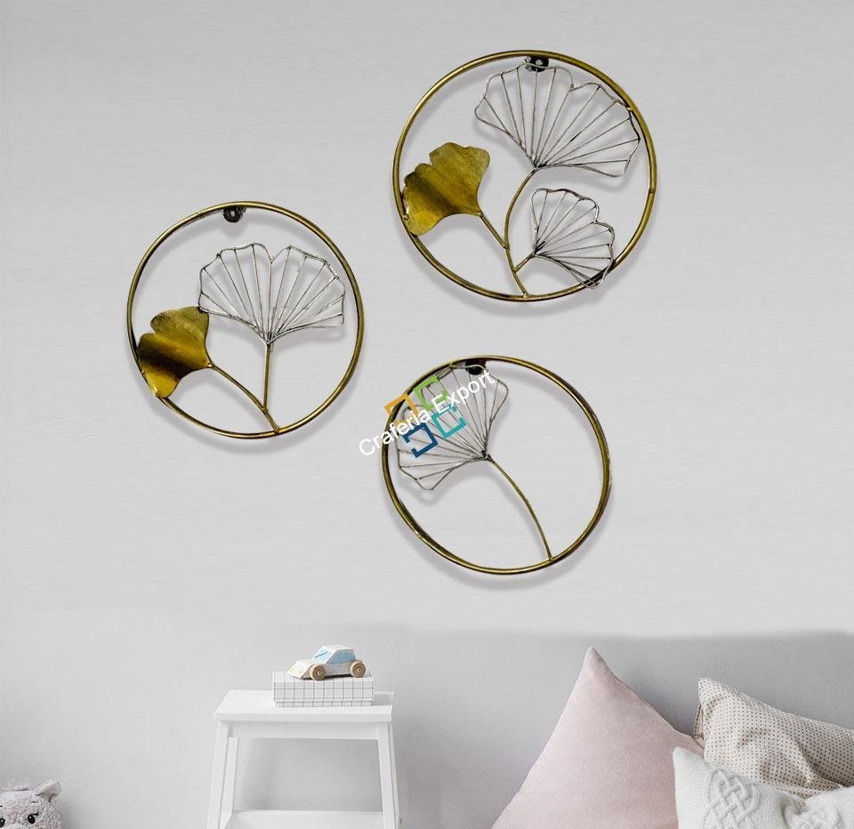 Round Ring shaped wall art panel with flower design for home decor set of 3