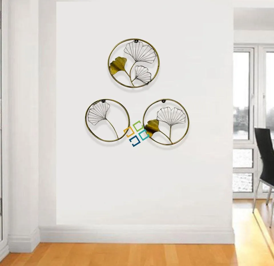 Round Ring shaped wall art panel with flower design for home decor set of 3