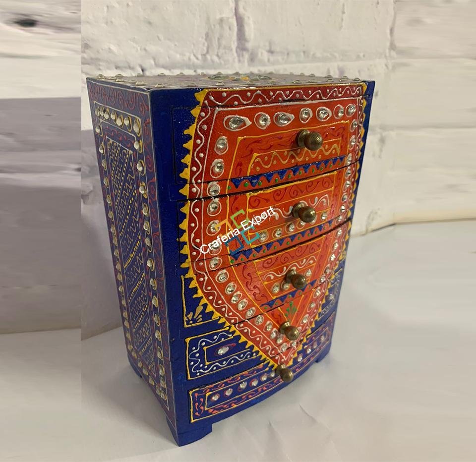 Wooden jewellery box with embroidery 5 drawer