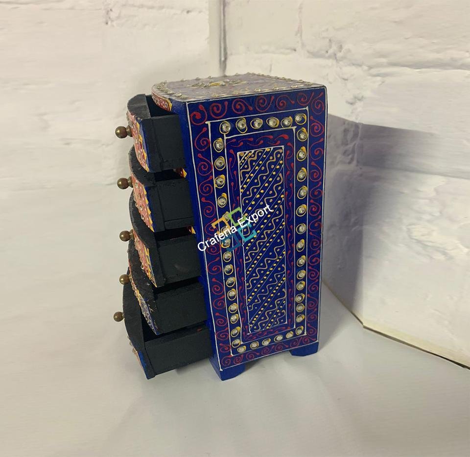 Wooden jewellery box with embroidery 5 drawer