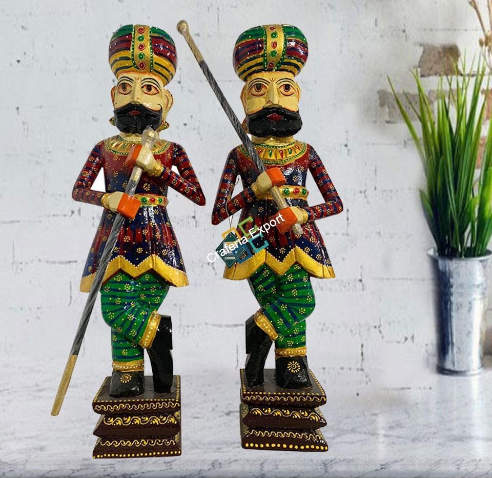 Wooden Darbaans Set Guards Showpiece Figurine for home decor - 3ft