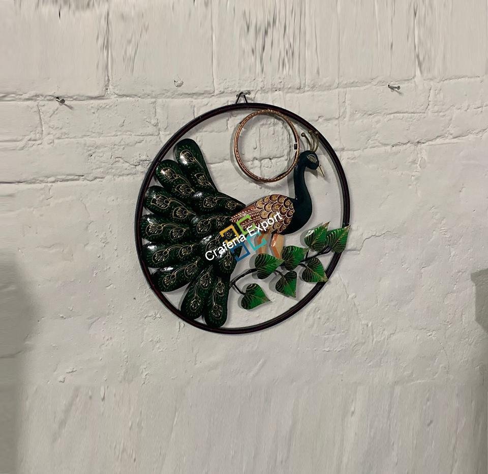 Peacock and floral Round Metal decorative wall Hanging