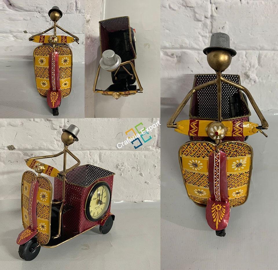 Antique Scooter Pen Holder with Clock