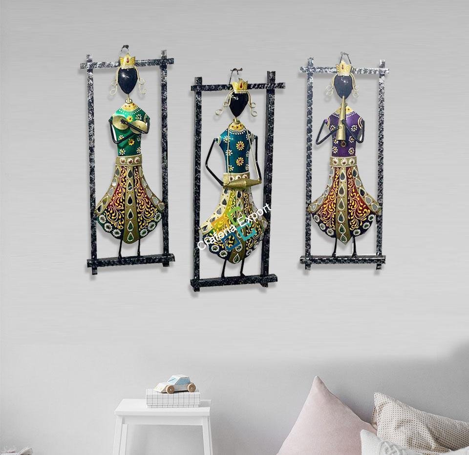 Crown Lady Musician Set of 3 wall hanging handicrafts for home decor