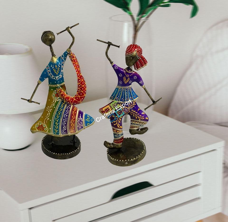 Beautiful Handcrafted Dandiya Showpiece with couple dancing set of 2 for home decor or gift