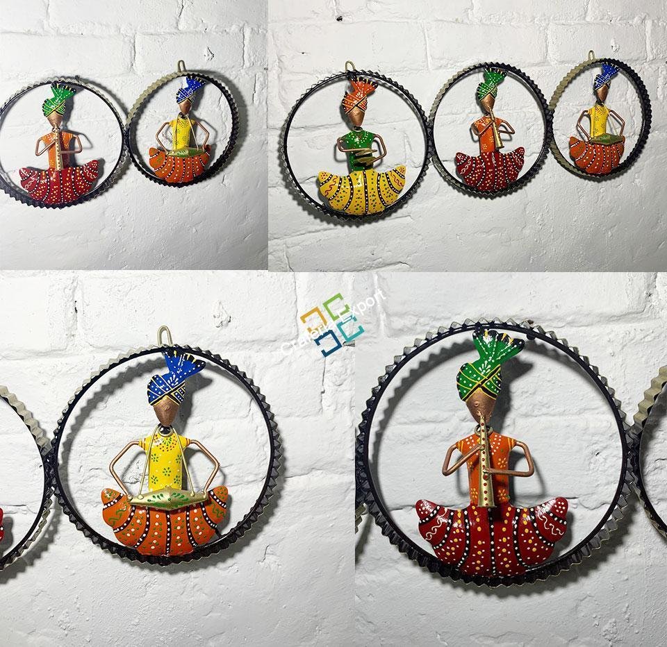 Hand Painted Colorful Metal Crafted Traditional Musician Wall Panel for Wall Decor