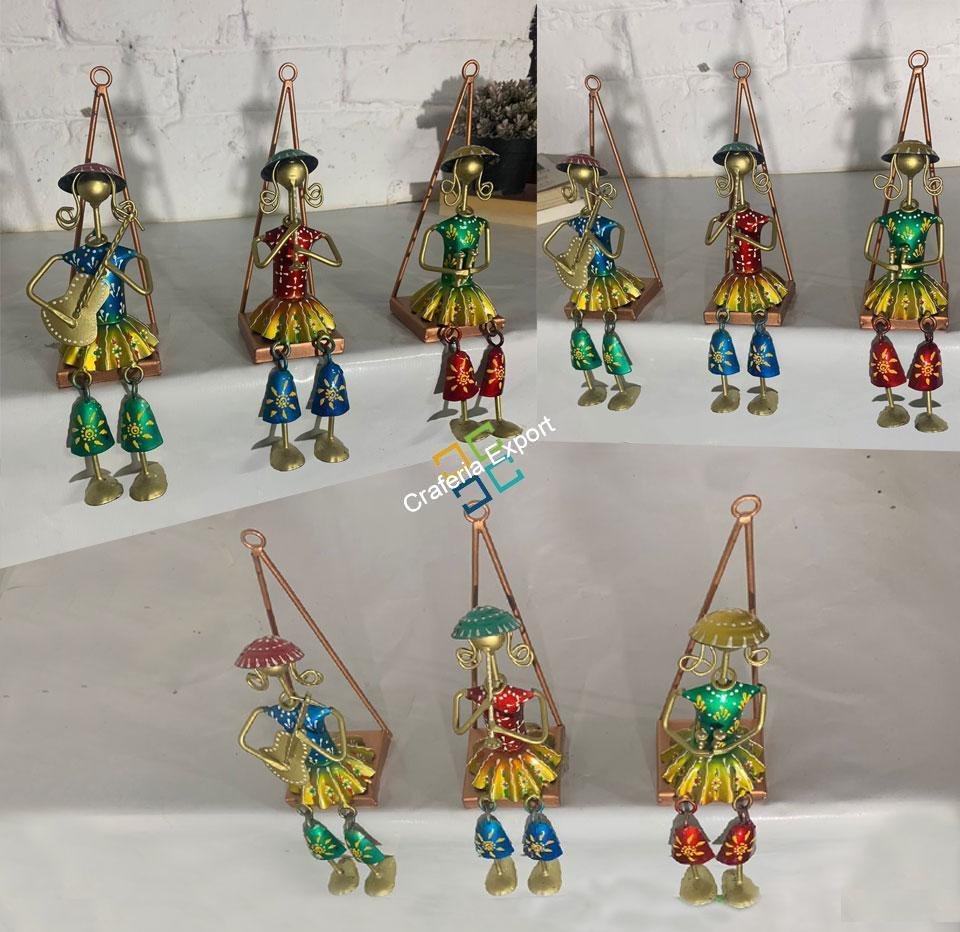 Metal Handmade Musician Lady Showpiece (Set of 3) Wall Hanging | Decorative Wall Art Ascents | Gifts Rajasthani Tribal Designs