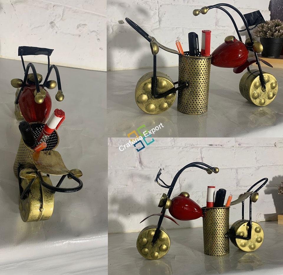 Metal Decorative Bullet  Bike Pen Stand Holder Table Desk Organizer Showpiece(Red,Silver)