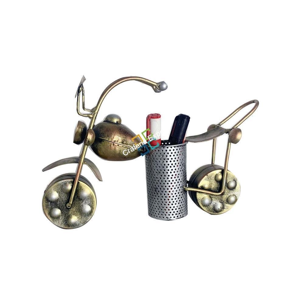 Metal Decorative Bullet  Bike Pen Stand Holder Table Desk Organizer Showpiece(Red,Silver)
