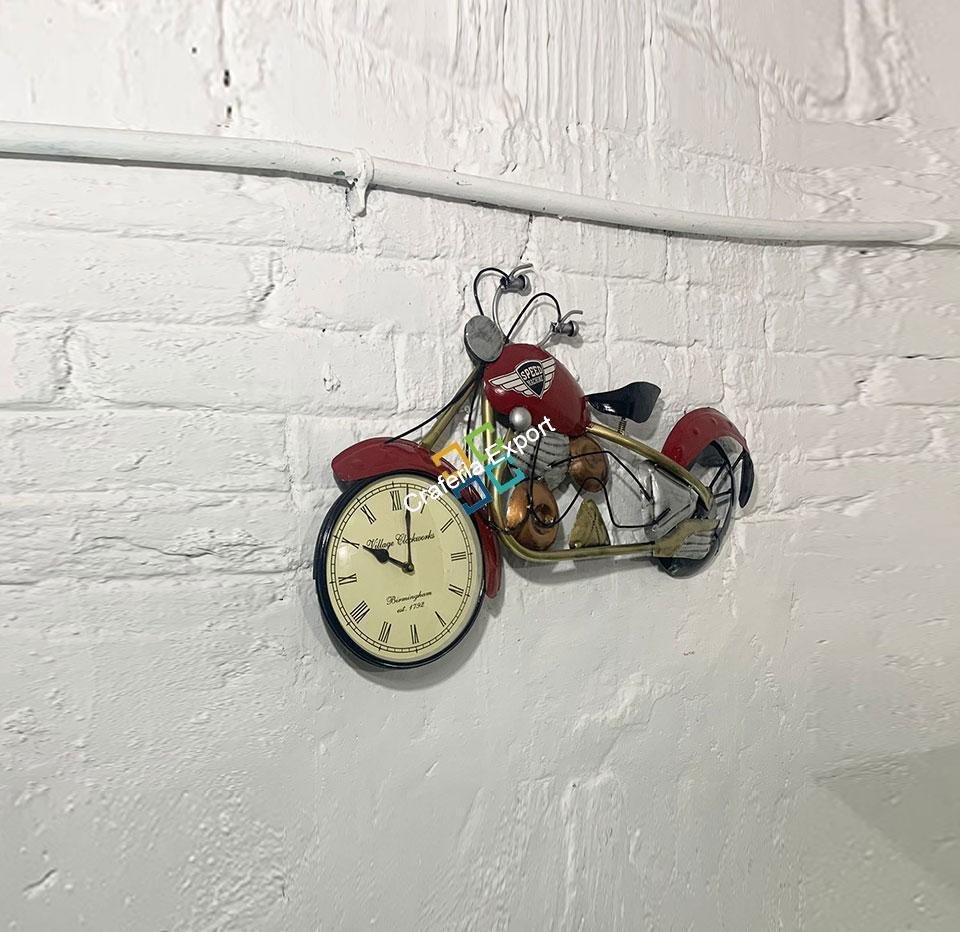 Metallic Bike Shaped Wall Hanging Clock for home decor /interior decor