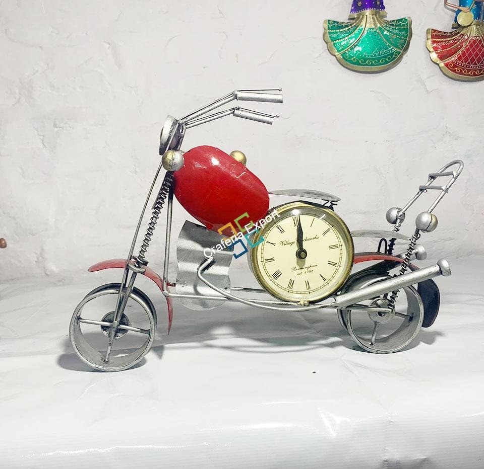 Antique Colorful Bullet Bike table top showpiece with clock