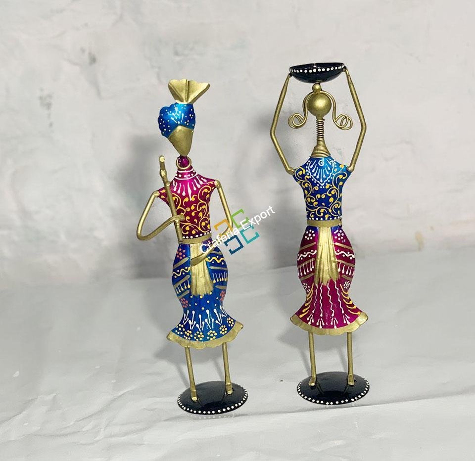 Rajasthani Tribal Showpiece (Set of 2) Idol Figurine Couple | Decorative Item for Living Home Office Table Drawing Room Gifts - Multicolored