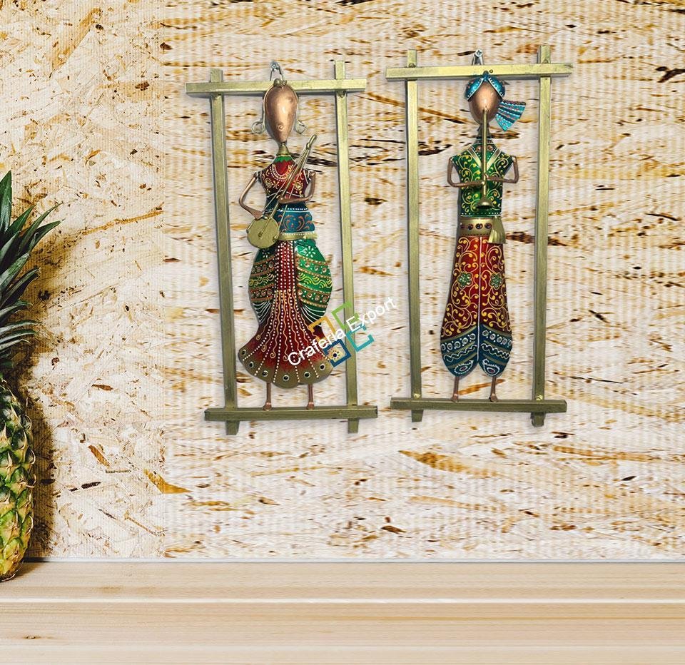 Rajasthani Wall Art Decorative Iron Musicians Traditional Wall Hanging Showpiece (Set of 2)  Frame for Home Decor