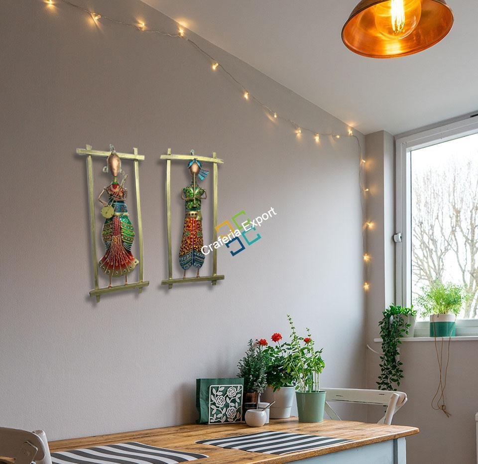 Rajasthani Wall Art Decorative Iron Musicians Traditional Wall Hanging Showpiece (Set of 2)  Frame for Home Decor