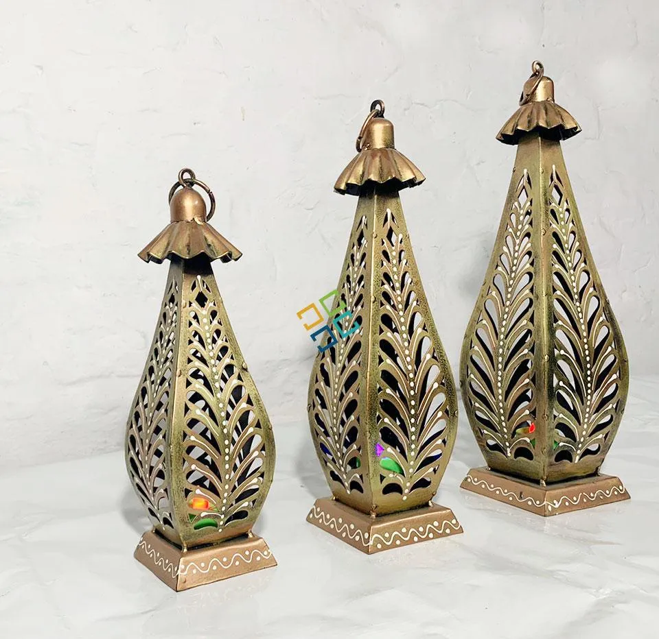 Antique Design,Decorative Metal Luxury Hanging Lantern Light Candle Holder T-light (Set of 3)