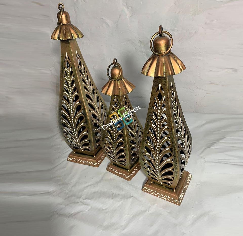 Antique Design,Decorative Metal Luxury Hanging Lantern Light Candle Holder T-light (Set of 3)