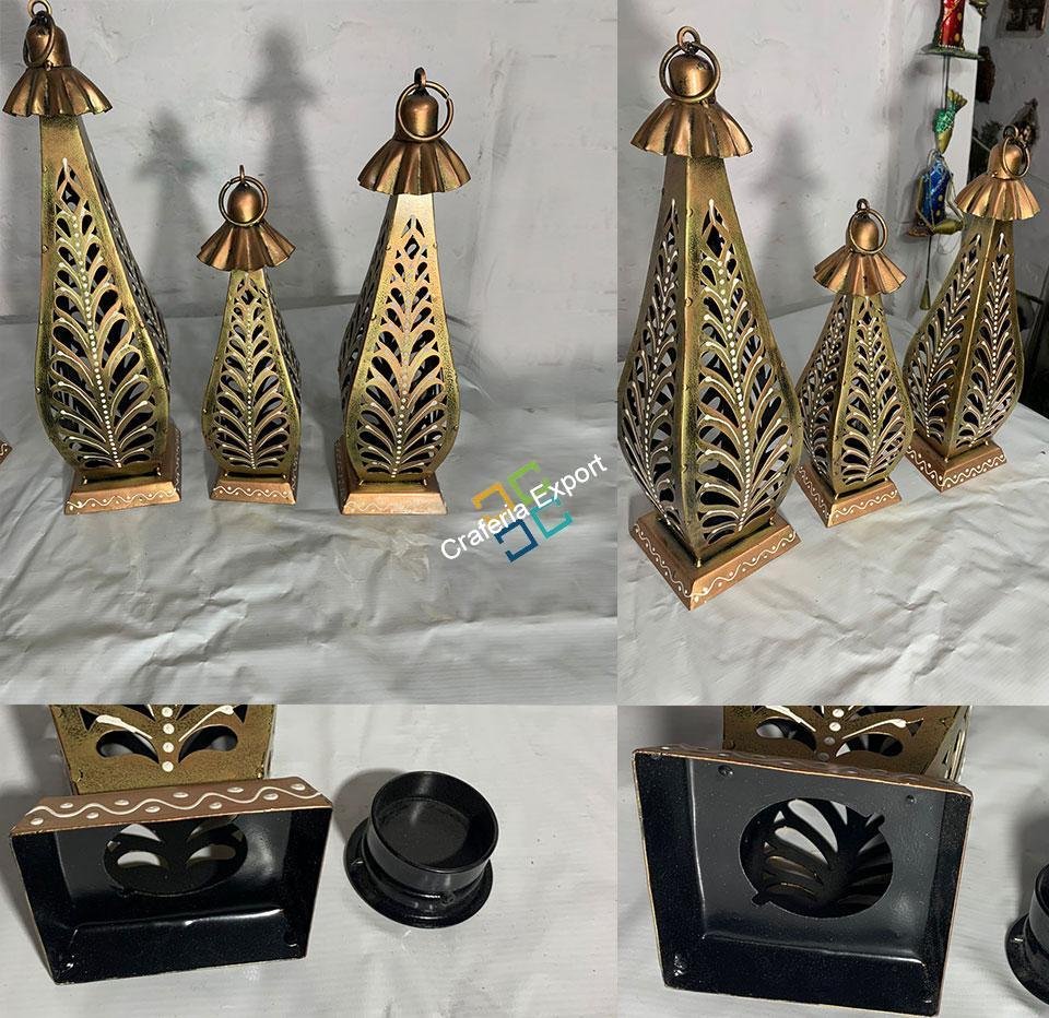 Antique Design,Decorative Metal Luxury Hanging Lantern Light Candle Holder T-light (Set of 3)