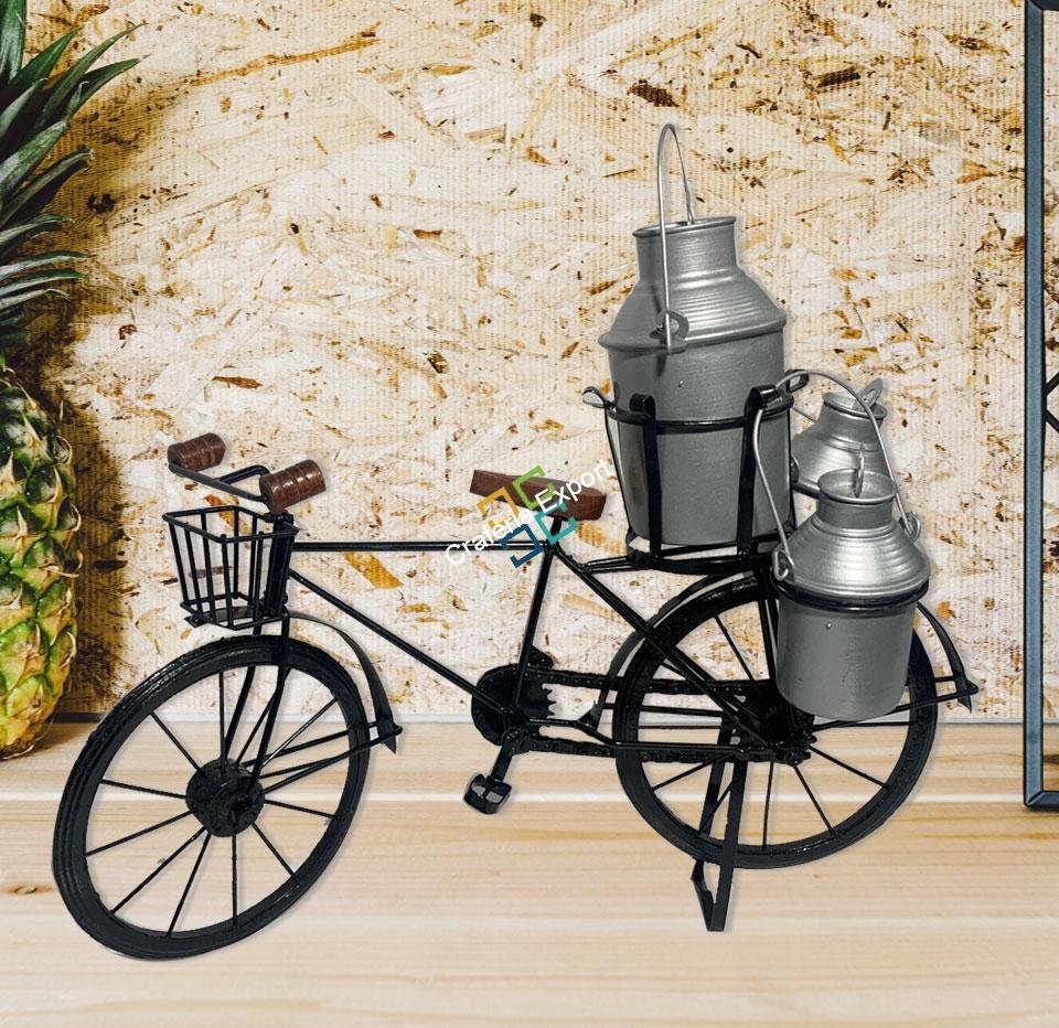 Milkman Cycle with Real Rotating Wheels Antique Metal Wooden Showpiece Miniature for Living Room Table Top | Toy for Kids and Home Decor Gifts