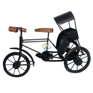 Handmade Iron Mini Cycle Rickshaw Movable Toy | Antique Wood and Wrought Vintage Showpiece for Living room Showcase Decor | Gifts Item
