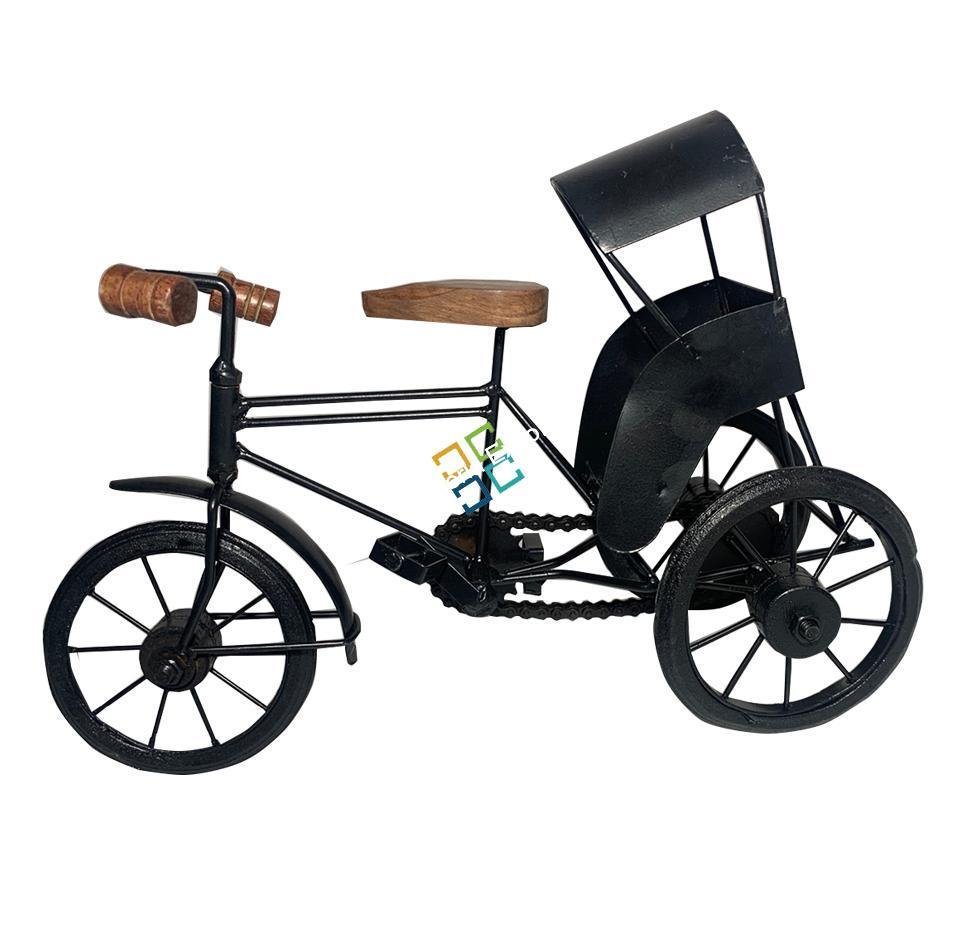 Handmade Iron Mini Cycle Rickshaw Movable Toy | Antique Wood and Wrought Vintage Showpiece for Living room Showcase Decor | Gifts Item