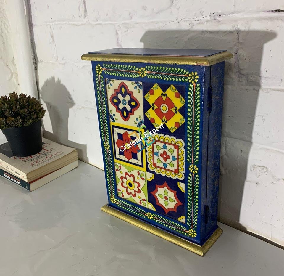 Wooden Hand painted Wall Mount Key Holder Box | Key Organizer Decorative Box for Home Office , Hotels Reception Area