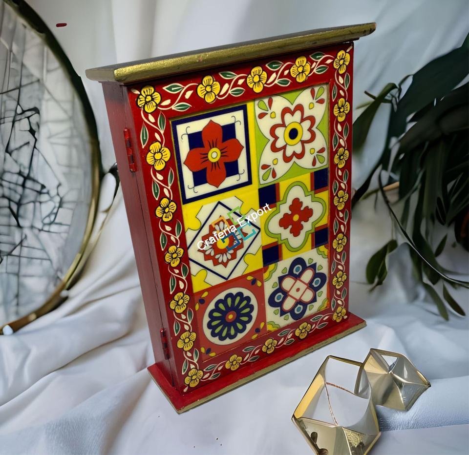 Wooden Hand painted Wall Mount Key Holder Box | Key Organizer Decorative Box for Home Office , Hotels Reception Area