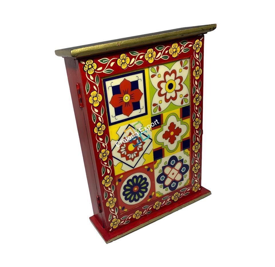 Wooden Hand painted Wall Mount Key Holder Box | Key Organizer Decorative Box for Home Office , Hotels Reception Area