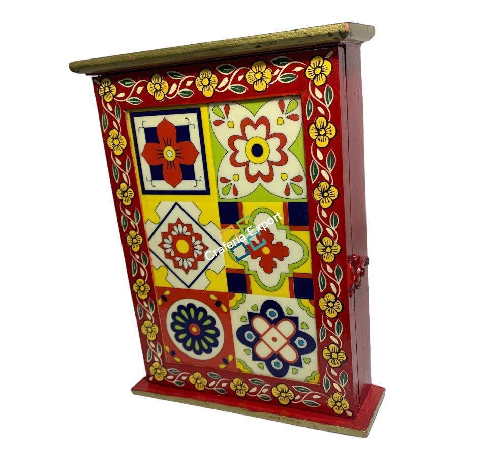 Wooden Hand painted Wall Mount Key Holder Box | Key Organizer Decorative Box for Home Office , Hotels Reception Area