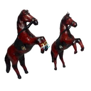 Brown Horse Showpiece (Set of 2) Wooden Leather Horse Pair for Tables Decorations , Home Decor – Gifts