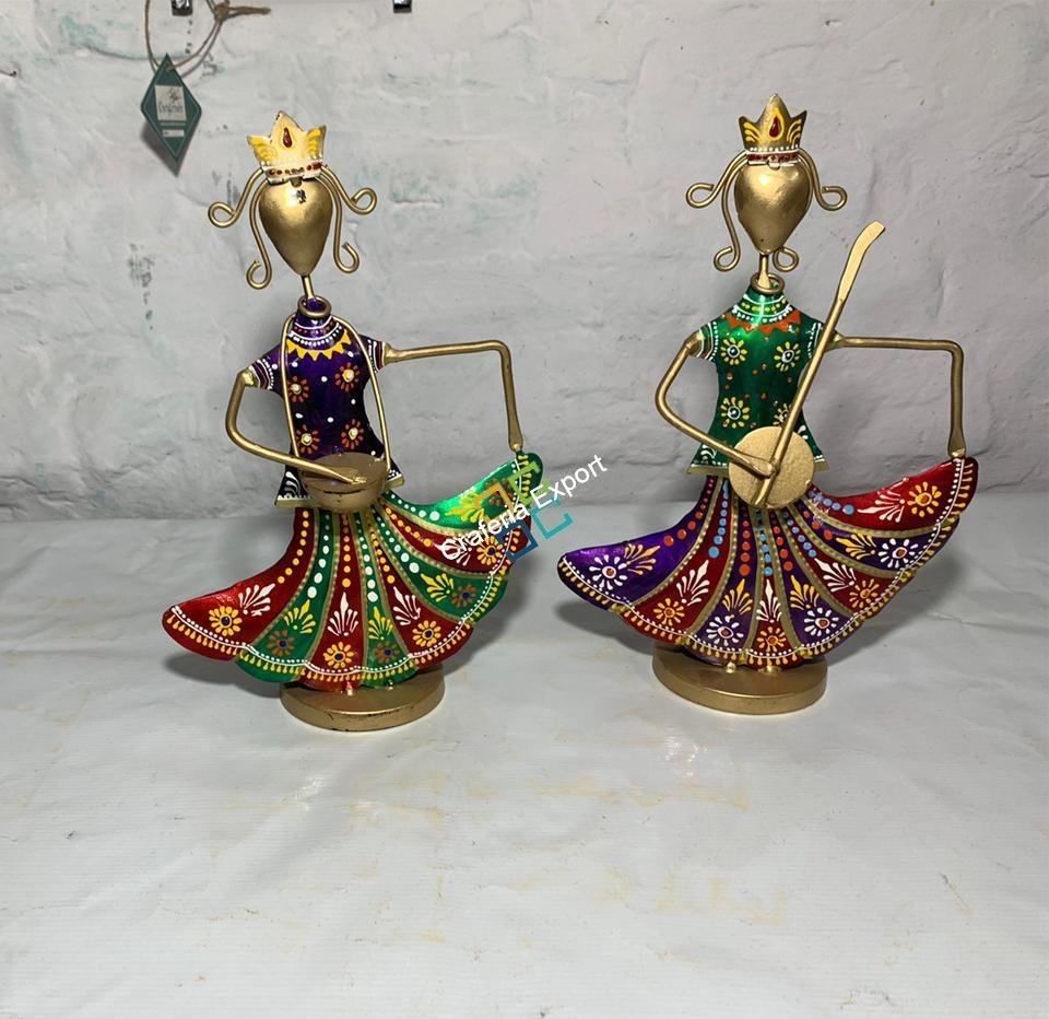Metal Handicraft Musicians Women Figurine (Set of 2) Playing Music Showpiece, for Home , Hotels  Decorations -